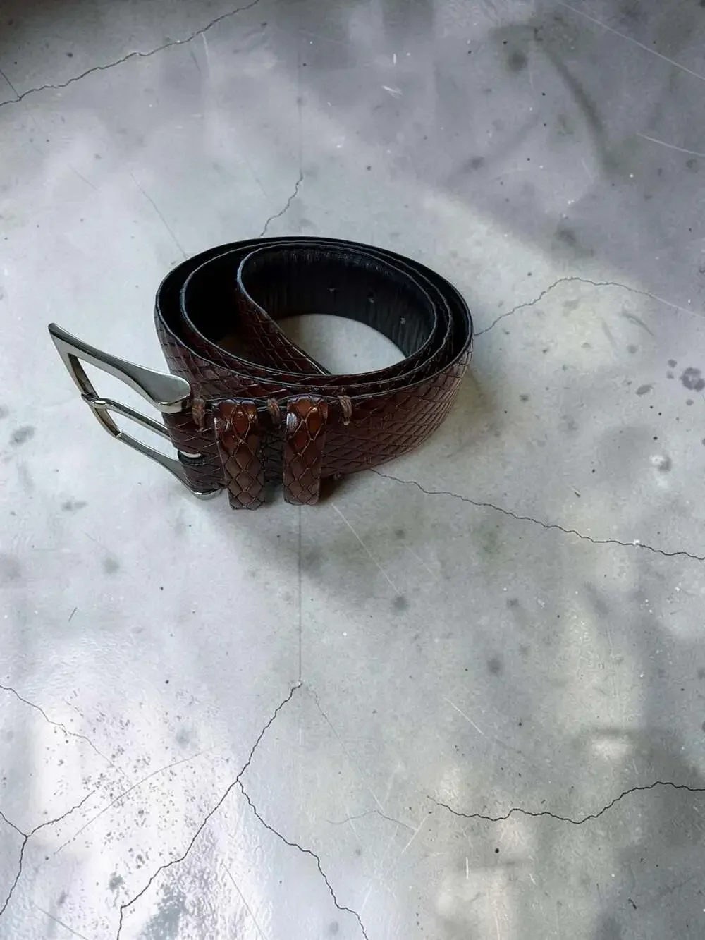Soft Collection Brown Snakeskin Embossed Leather Belt